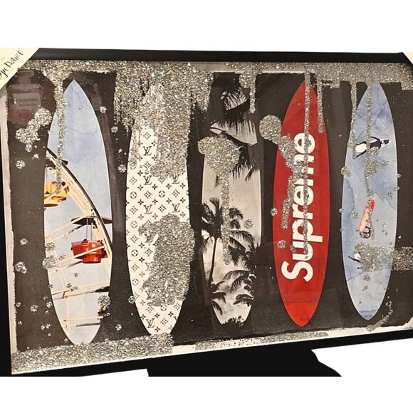 Design District Surfboard Supreme Glitter Embellished Framed Wall Decor - Picture 2 of 10